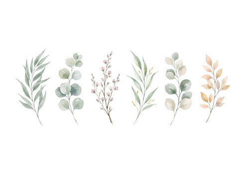 Watercolor Style Floral Branch Collection Isolated Design transparent background