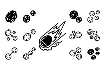 Cosmic silhouette a hand drawn illustration of a comet streaking through a field of asteroids © nazrul.islam