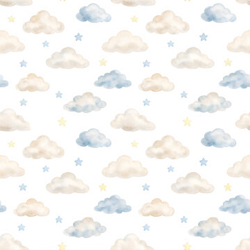 Cute Clouds and Stars Pattern Design for Backgrounds transparent background