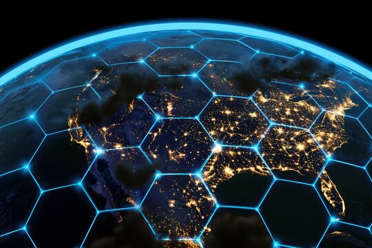 Digital earth with glowing network grid. Global connectivity concept showing data connection.