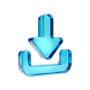 Shiny blue glass 3d download icon button for web and mobile apps