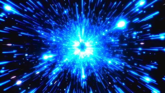 Blue Nebula Burst: A stunning explosion of blue light streaks emanates from a central point, creating a dynamic and energetic cosmic vortex, hinting at the vastness of space and the power of creation.