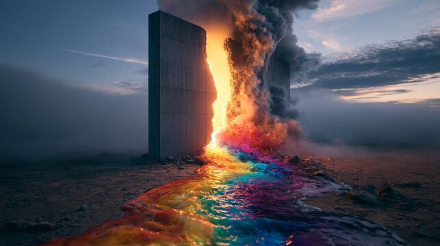 Surreal Explosion from Monolith Building Colorful Light