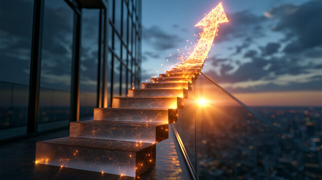 Golden Arrow Staircase Success Growth Business Concept