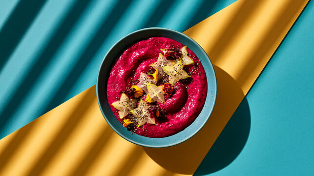 Vibrant Beet Hummus Bowl with Edible Flowers and Seeds