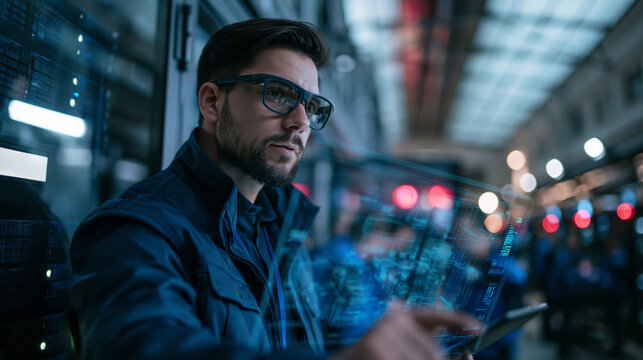 IT Professional Analyzing Data in Server Room