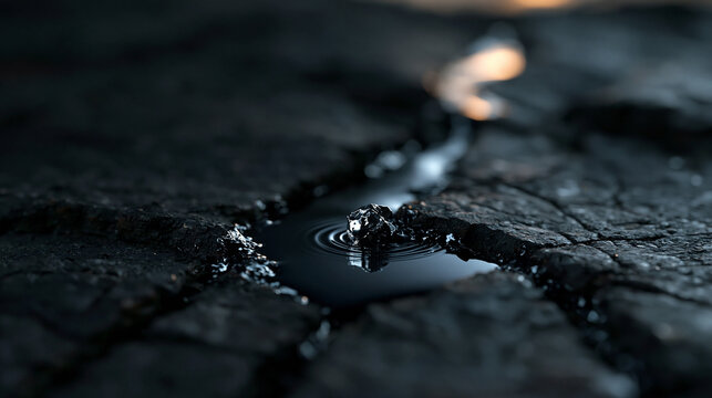 Water Droplet Creating Ripples in Puddle at Night
