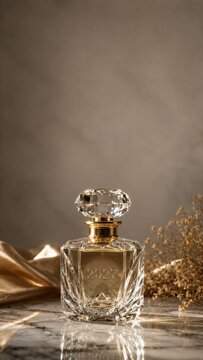 Luxury crystal perfume bottle on marble surface