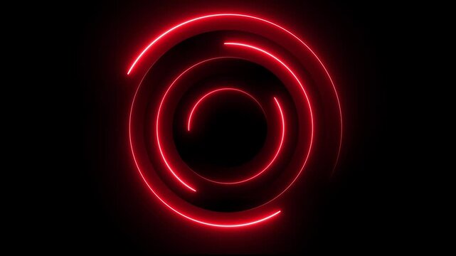 Glowing neon red color circle frame background with loading bar icon animation eclipse rotation circular processing icon light effect seamless footage on black background