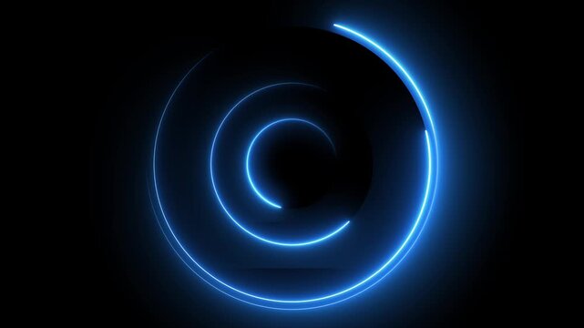 Glowing neon blue color circle frame background with loading bar icon animation eclipse rotation circular processing icon light effect seamless footage on black background