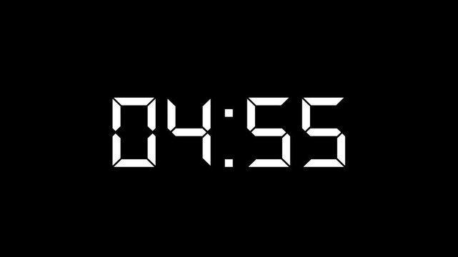 5 minutes countdown on black background