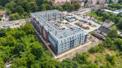 Aerial view of a newly constructed modern apartment building in Gorzow Wielkopolski, Poland © bzyxx
