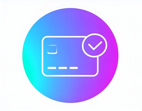 Credit Card Icon with Success Checkmark on Vibrant Colorful Gradient Circle
