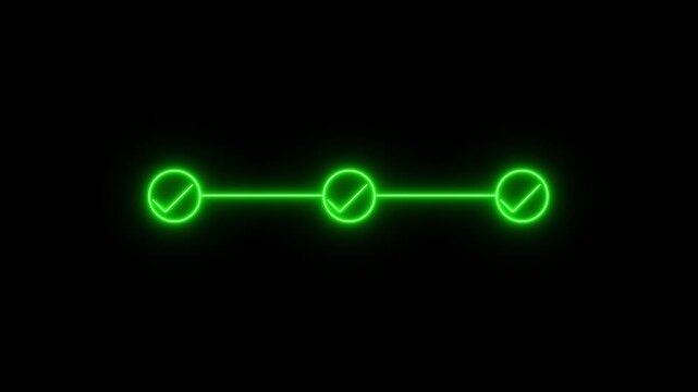 Animated 3 step infographic process with check mark icon. infographic step by step process animation on black background, step process success with check marks