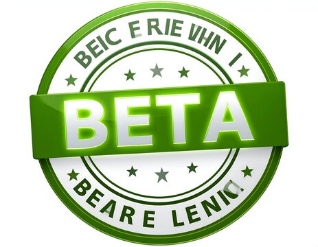 Green Beta Badge Sign Illustration With Circular Design and Star Accents