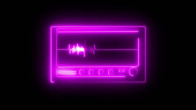 Neon computer display heartbeat signal icon, animation This is an electrical activity of heart 4k video .heart beat icon animation on black background. Neon heartbeat icon .