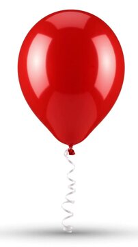 Red helium balloon with white curly ribbon on a white background for celebration or party decoration