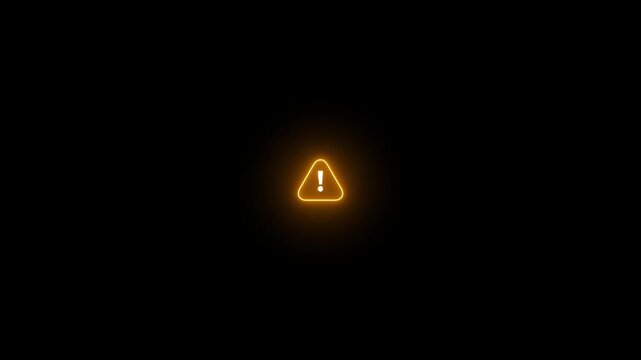 Neon line warning attention white color animation icon signal alert risk safety danger road warning sign sign symbol.