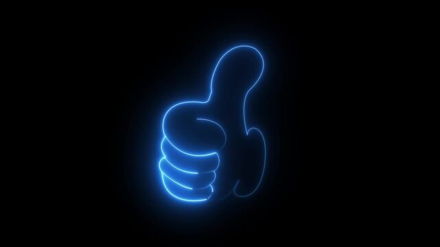 Animated neon line like Button animation. abstract social media like button Motion graphics ,neon sign like icon animation, alpha channel, 4K Hand thumb up icon, hand icon like animation.