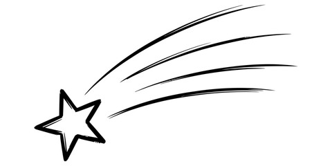 A hand drawn black sketch of a falling shooting star with motion trails and rough ink lines representing a magical cosmic object in the night sky Vector, illustration © Badhon_Art Gallery