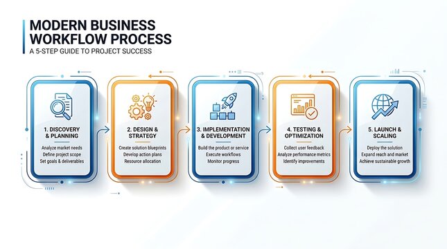 Five step business workflow process infographic diagram