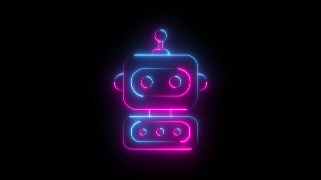  neon robot chatbot icon for artificial intelligence and technology,technology concepts of assistance for communication and support . 4k motion graphic animation. 
