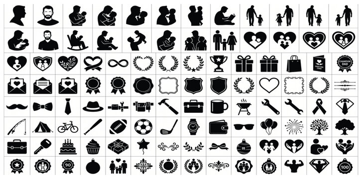 Father's Day Icons EPS Bundle | 100 Black Father & Family Silhouette Vector Designs