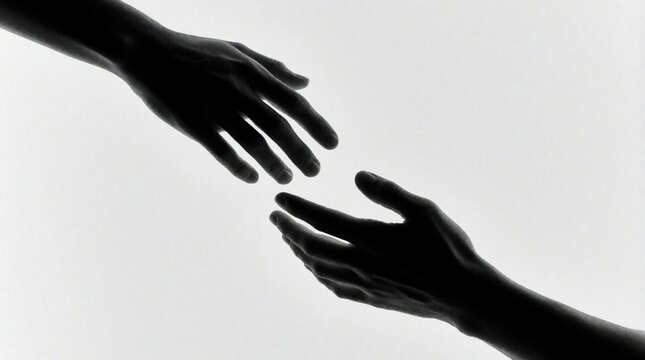 Two hands, one reaching down, the other reaching up, connect against a bright background. This image symbolizes aid, unity, and mutual support.