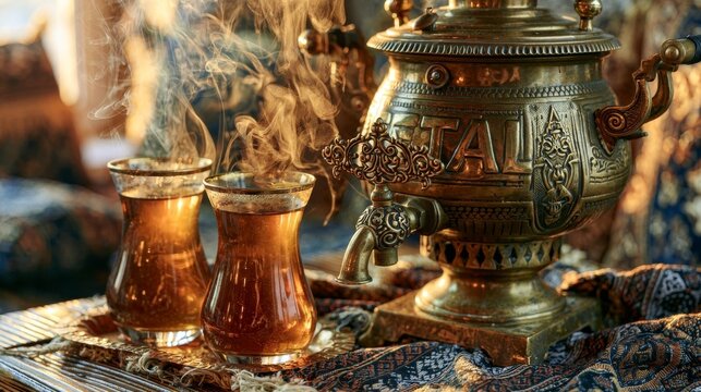 Unhurried afternoon tradition with an ornate heirloom kettle
