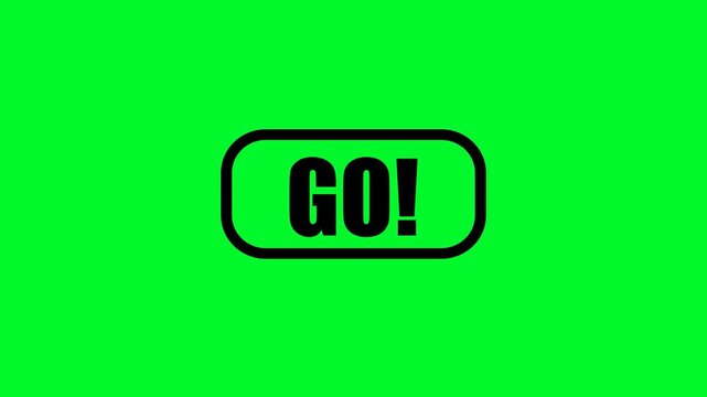 Animated go rounded button isolated on green background for interface overlays and motion graphic editing projects