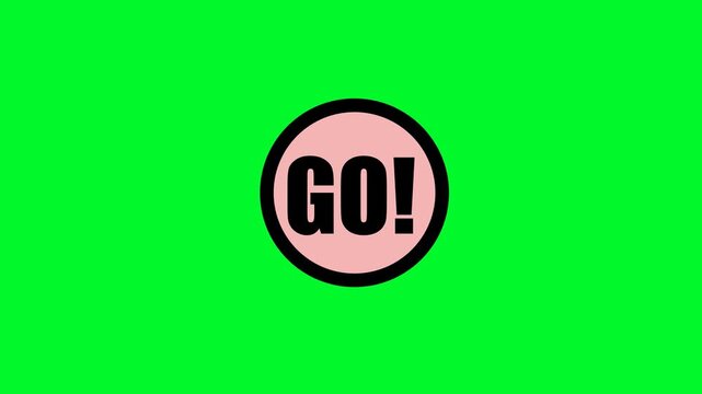 Animated go circle button isolated on green background for user interface, transitions and motion graphic projects