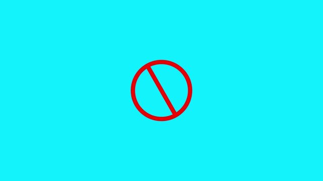 Red sign stop, cross, x, ban, cancel, prohibited icon animation on blue background.