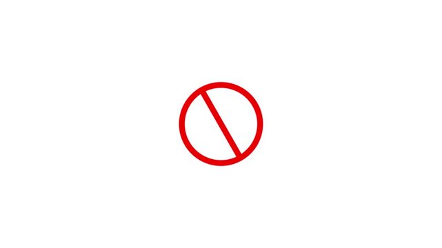 Red sign stop, cross, x, ban, cancel, prohibited icon animation on white background.