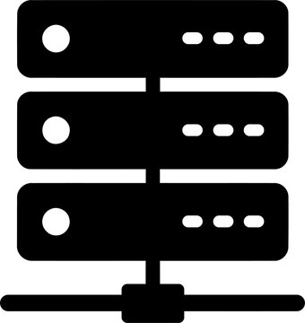 Black server rack icon for data storage and network isolated on transparent background