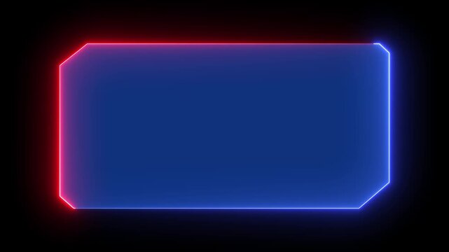 Neon glowing border frame with red and blue light trails, abstract cyberpunk hud overlay, dynamic energy loop for gaming or tech presentations.