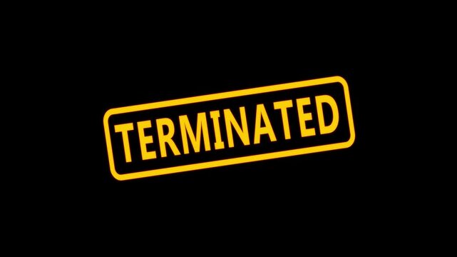 Animated terminated rubber stamp effect on black background, for business and, legal concepts animation.