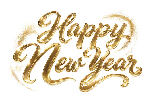 Elegant golden cursive happy new year celebration text design transparent background
