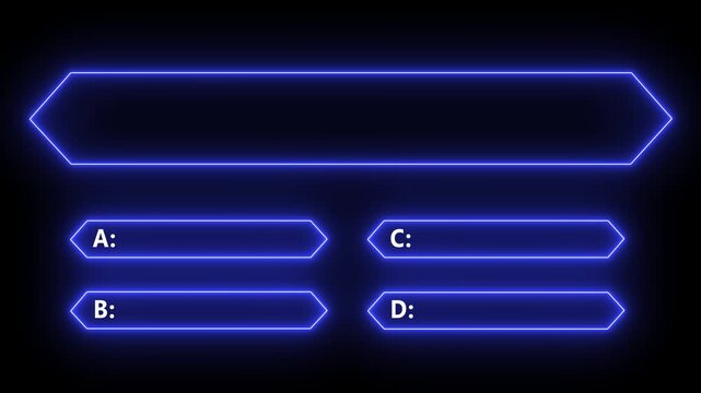 Neon blue quiz interface template with multiple choice options for interactive trivia games.