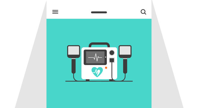 Modern Medical Illustration Depicting AED Device and Life Saving Technology Representation