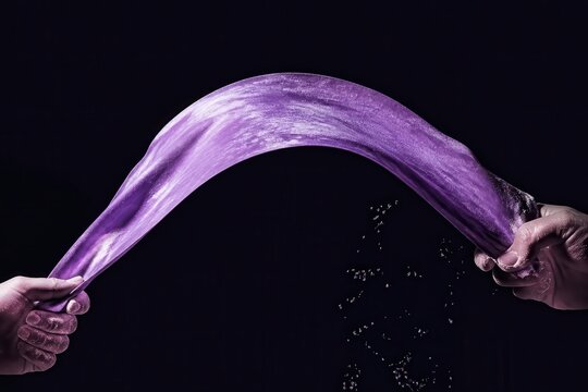 Collaboration concept with purple slime stretch on black background
