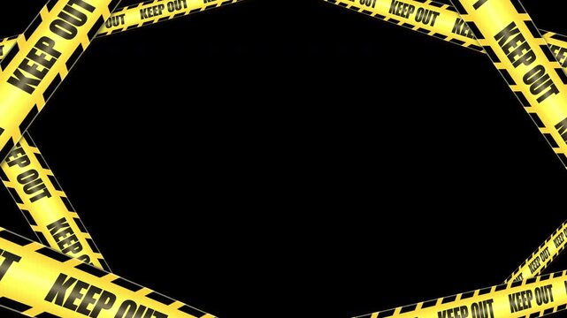 Animated yellow KEEP OUT caution tape sliding in from the screen edges. 4K video with alpha channel.