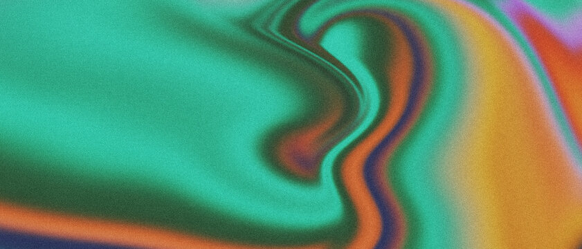 Abstract liquid marble background with grainy texture, vibrant green and orange fluid swirl pattern, psychedelic wavy gradient texture for modern design
