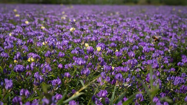 Beautiful Purple Wildflowers Blooming Field Under Natural Light