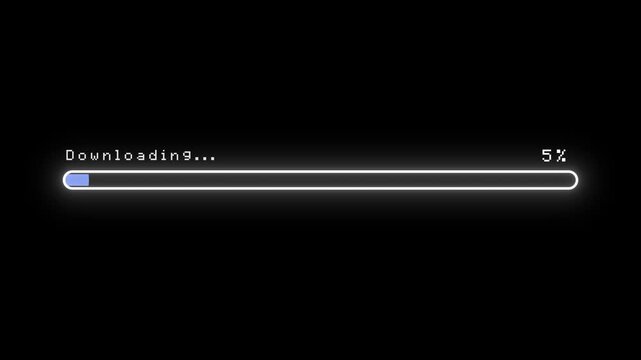 Animated minimal loading progress bar overlay filling from 0 to 100 percent on black background, this progress bar features a segmented HUD style for tech, gaming, and UI projects concept, 4k