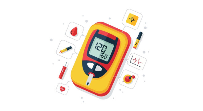 Modern Glucose Meter And Health Monitoring Icons For Diabetes Care