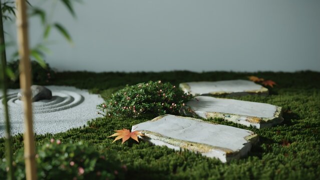 Miniature Zen Garden With Stone Paths And Mossy Ground
