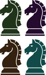 Four green chess knights standing on black bases © Sathi