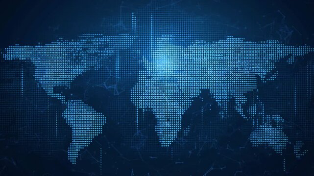 Digital World Map Blue Dots Global Network News Broadcast Background