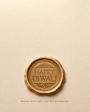 Elegant gold wax seal greeting card for diwali festival celebration with greeting festival celebration invitation tradition religious ornamental textured minimalist decorative sophisticated
