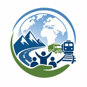 Logistics and global transportation concept icon with hand supporting earth